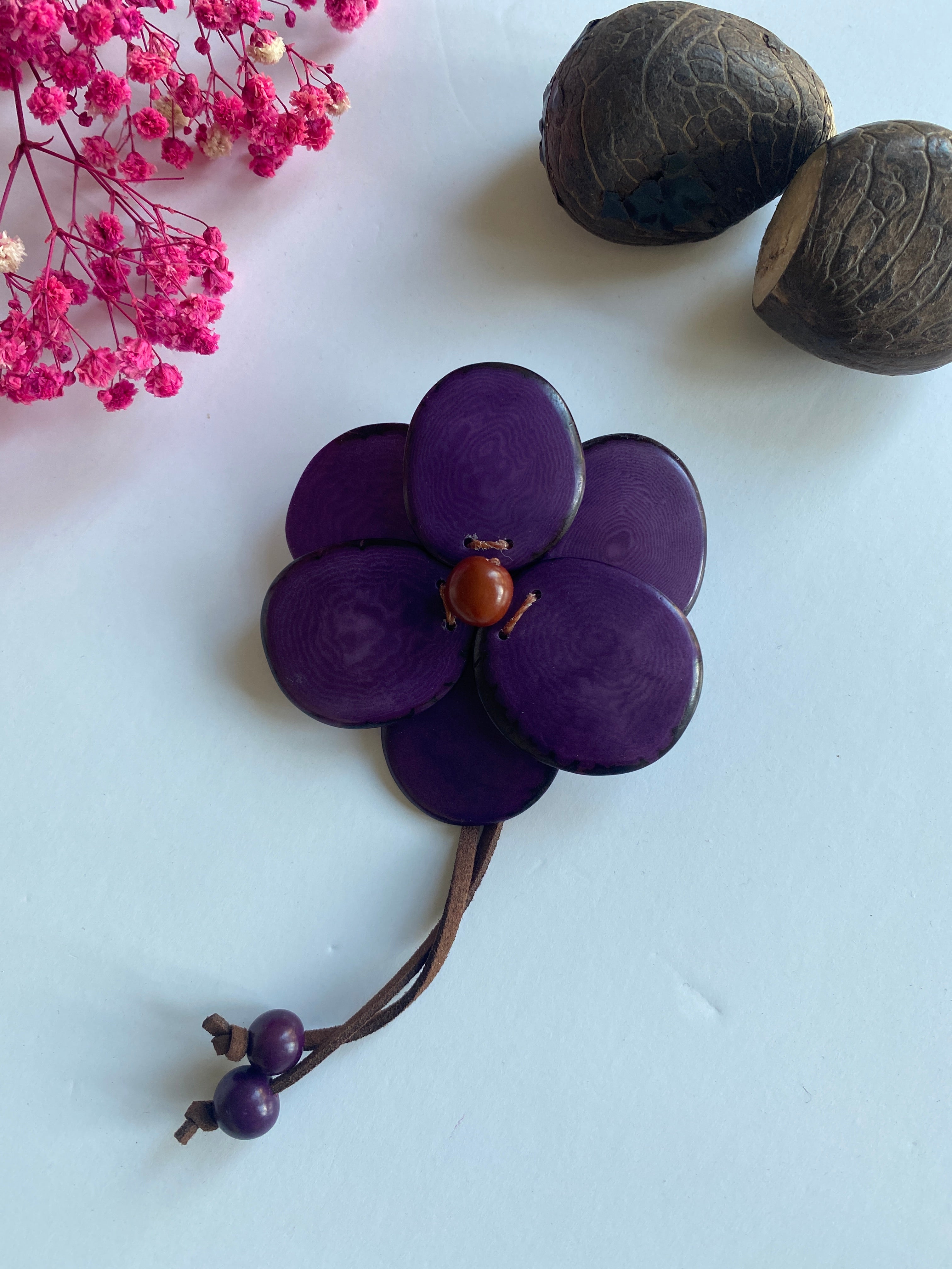 Purple Tagua Brooch